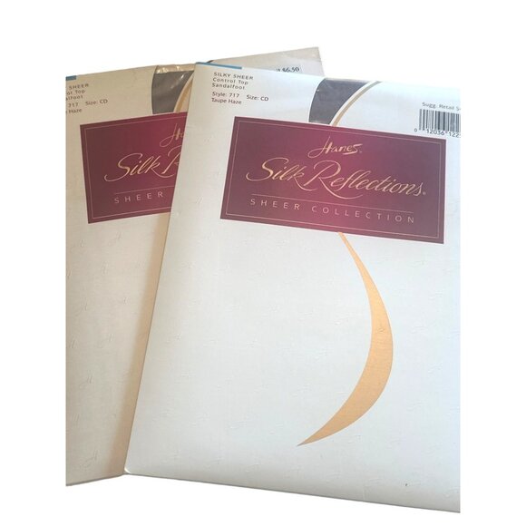 Hanes Silk Reflections 2 Pair Silky Sheer Size CD Taupe Haze Control Top Sandalf - Picture 1 of 3